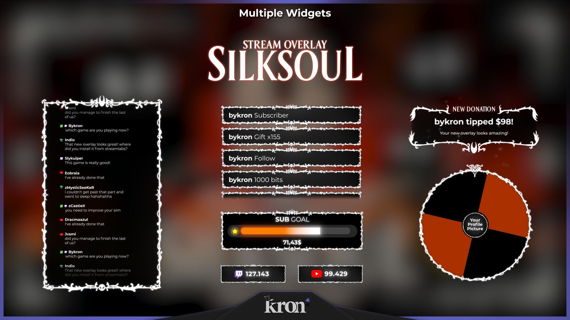 Silksoul Animated Widgets for Twitch - Animated Hollow Knight Gothic Dark Silhouette Overlay Widgets Pack | byKron