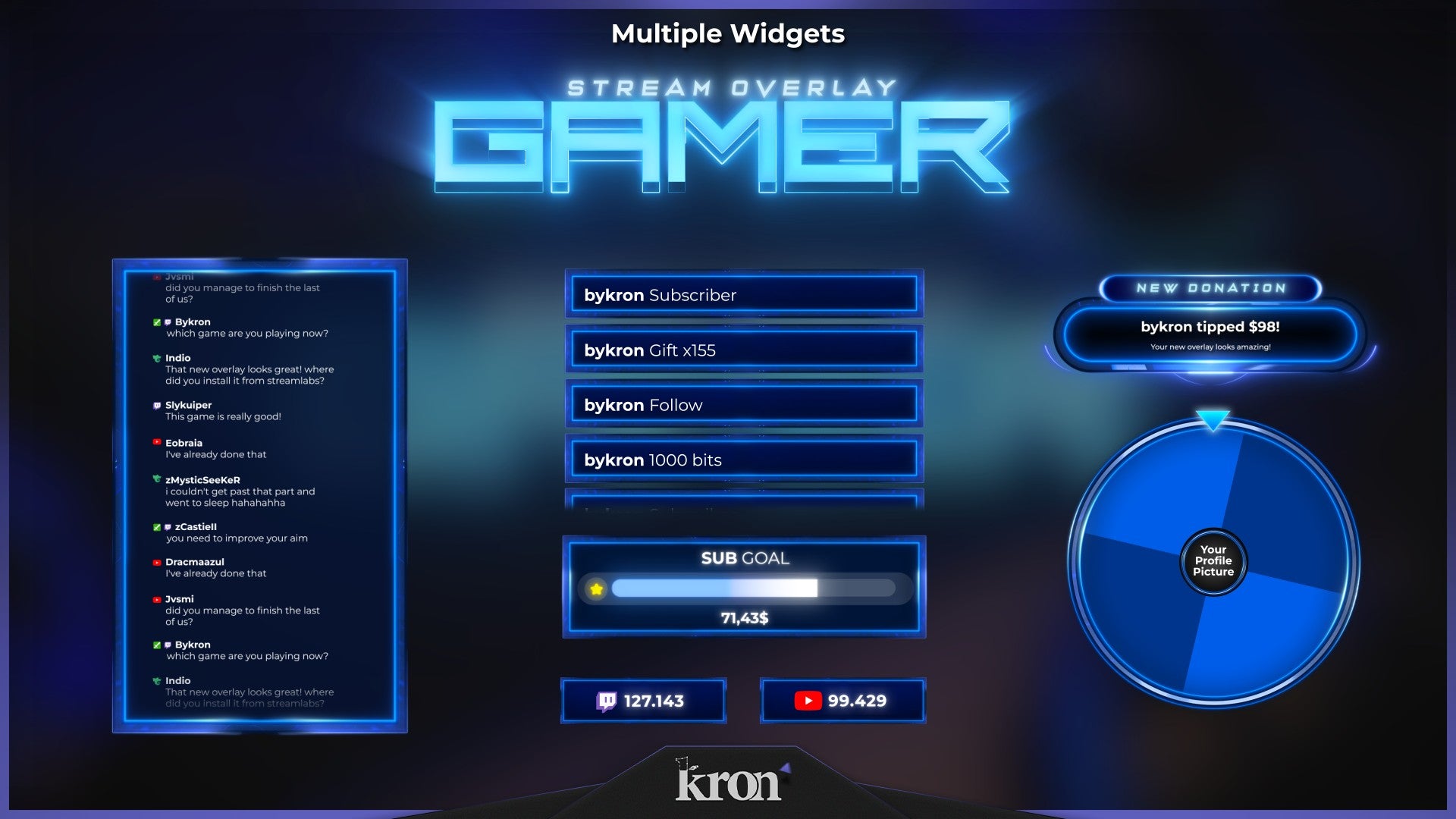 Gamer Animated Widgets for Twitch - Animated Blue Nintendo Next-Gen 3D Gaming Overlay Widgets Pack | byKron