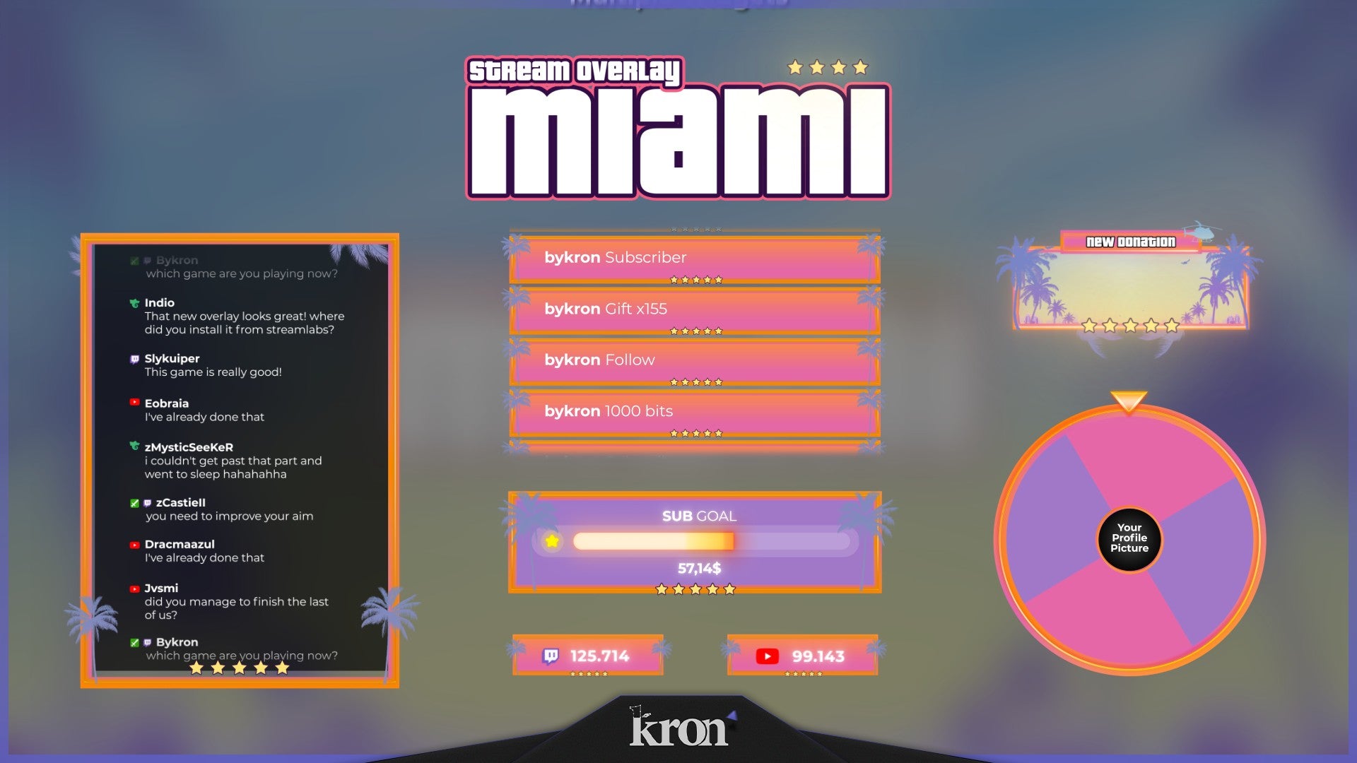 Miami VI Animated Widgets for Twitch - Animated GTA Miami Pastel Neon Palm Tree Overlay Widgets Pack | byKron
