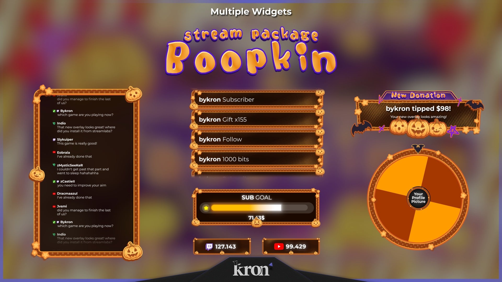 Boopkin Stream Widgets for Twitch - Animated Cute Pumpkin Bat Cartoon Halloween Overlay Widgets Pack | byKron