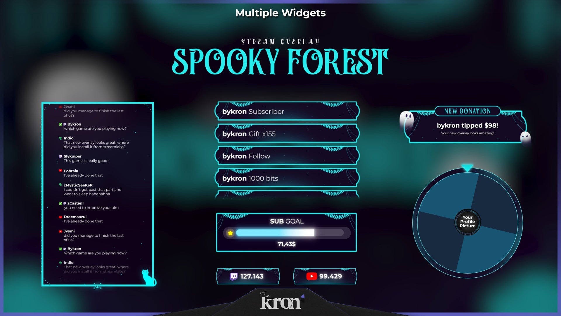 Spooky Forest Stream Widgets for Twitch - Animated Ghost Pumpkin Magical Forest Halloween Overlay Widgets Pack | byKron