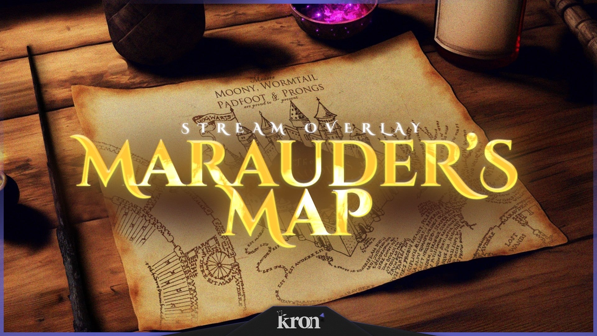 Marauder's Map Stream Overlay for Twitch - Animated Parchment Wizarding World Magic Fantasy Package with Alerts and Widgets | byKron