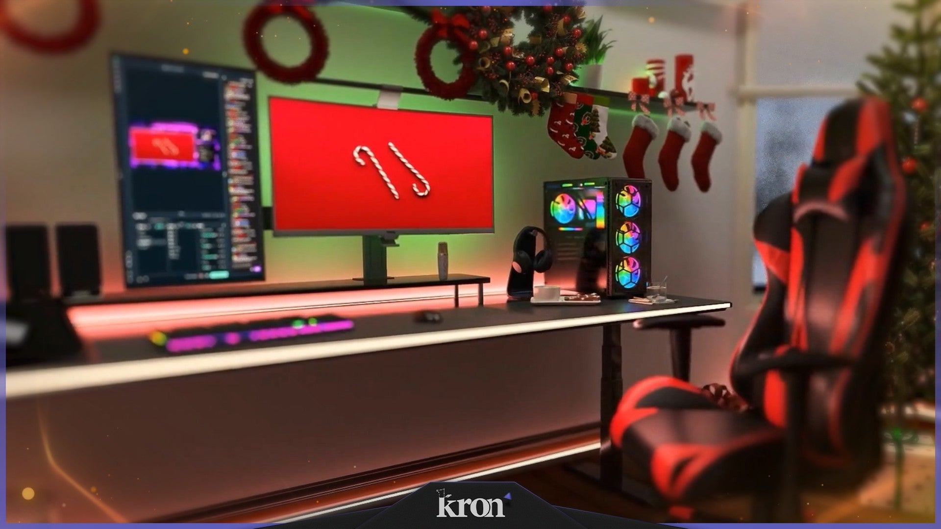 Christmas Room Stream Overlay for Twitch - Animated 3D Cozy Christmas Tree Fireplace Package with Alerts and Widgets | byKron