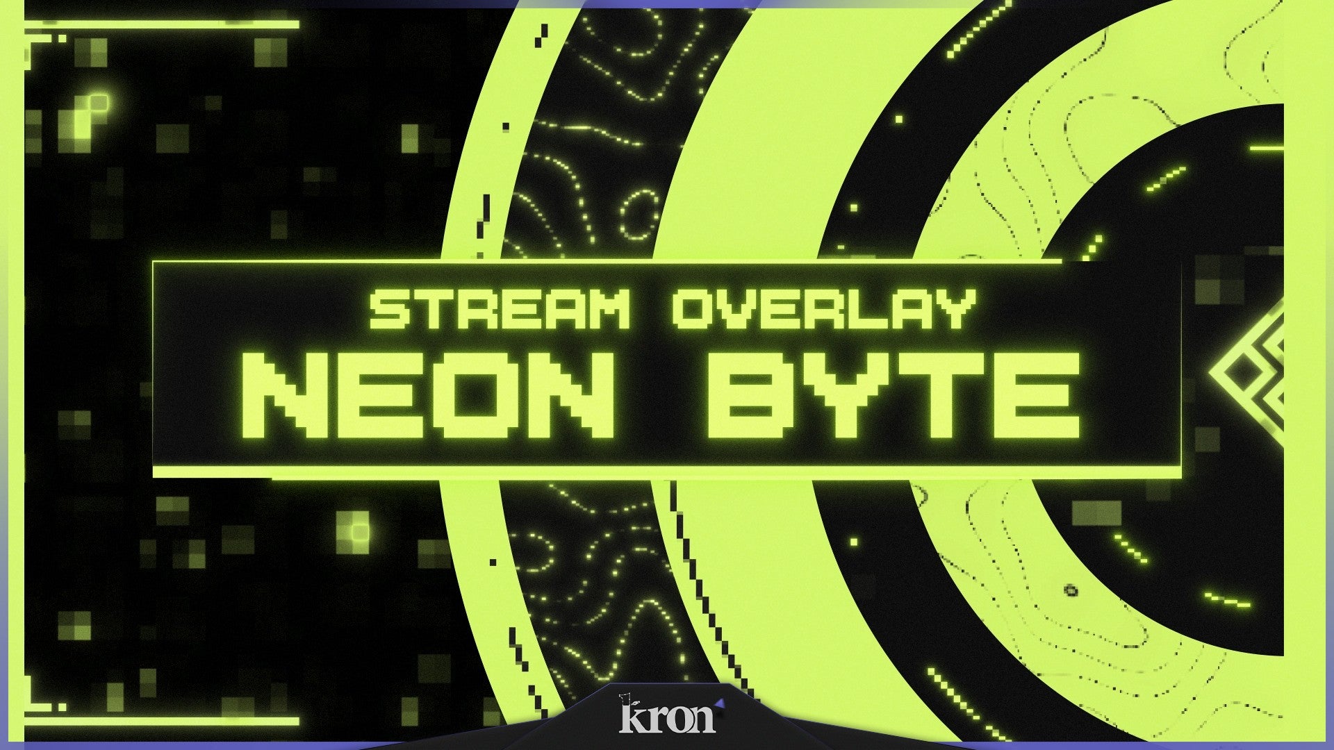 Neon Byte Stream Overlay for Twitch - Animated Green Neon Pixel Cyber Digital Package with Alerts and Widgets | byKron