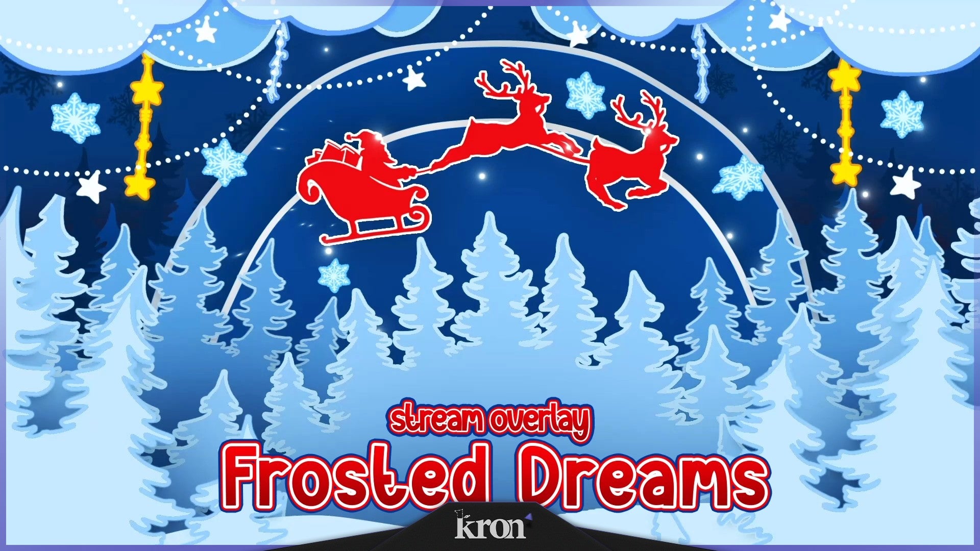 Frosted Dreams Stream Overlay for Twitch - Animated Santa Sleigh Snowy Forest Holiday Package with Alerts and Widgets | byKron