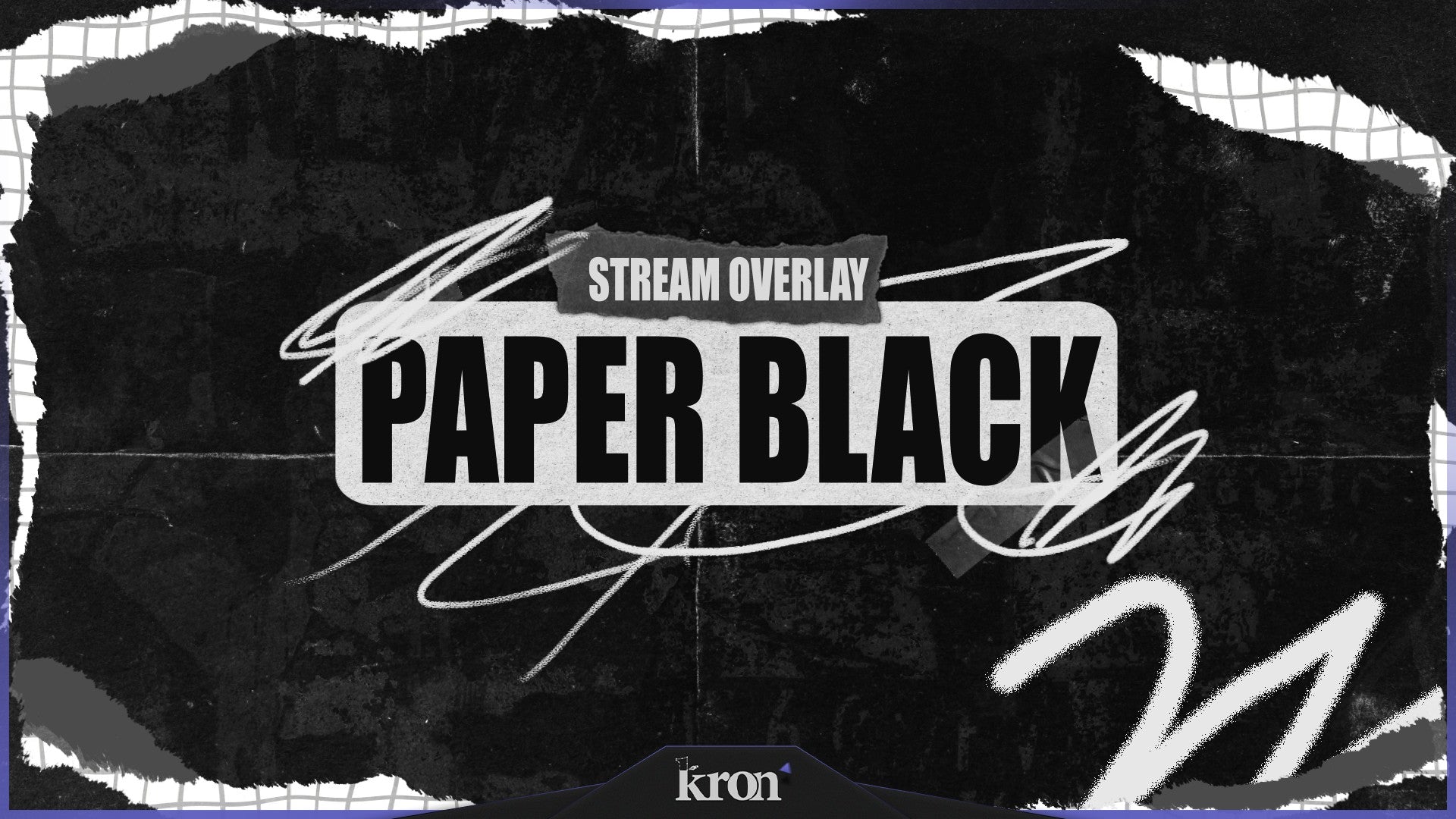 Paper Black Stream Overlay for Twitch - Animated Grunge Collage Black White Package with Alerts and Widgets | byKron