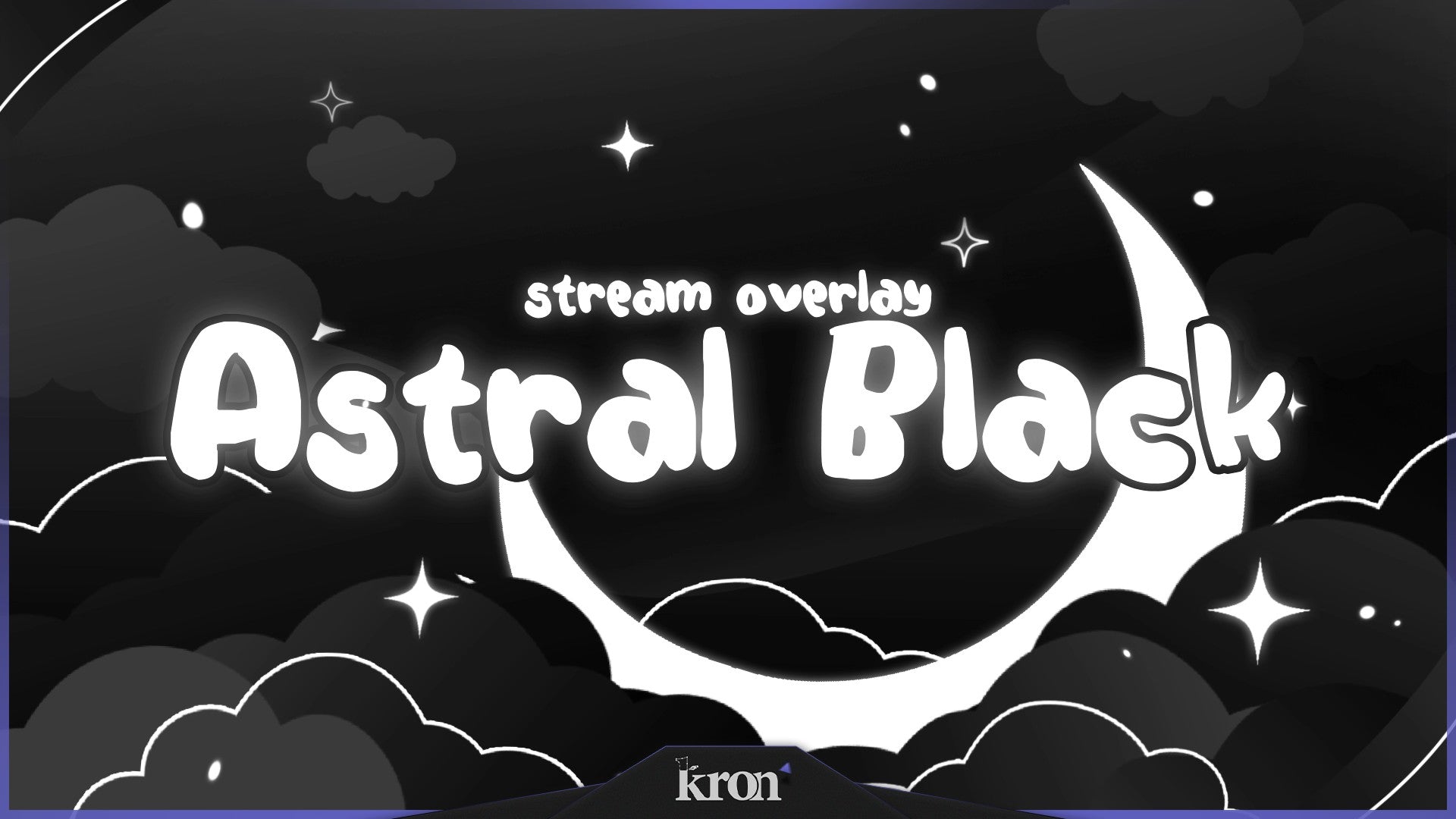 Astral Black Stream Overlay for Twitch - Animated Cosmic Moon Dreamy Chill Package with Alerts and Widgets | byKron