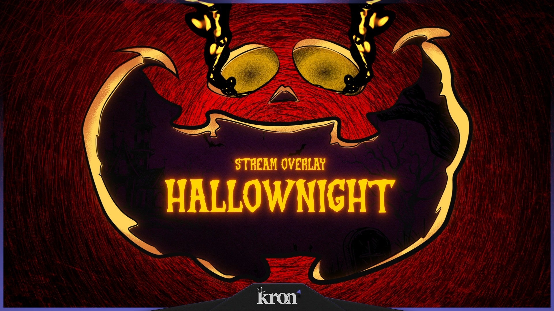Hallownight Stream Overlay for Twitch - Animated Orange Pumpkin Haunted Cartoon Halloween Package with Alerts and Widgets | byKron