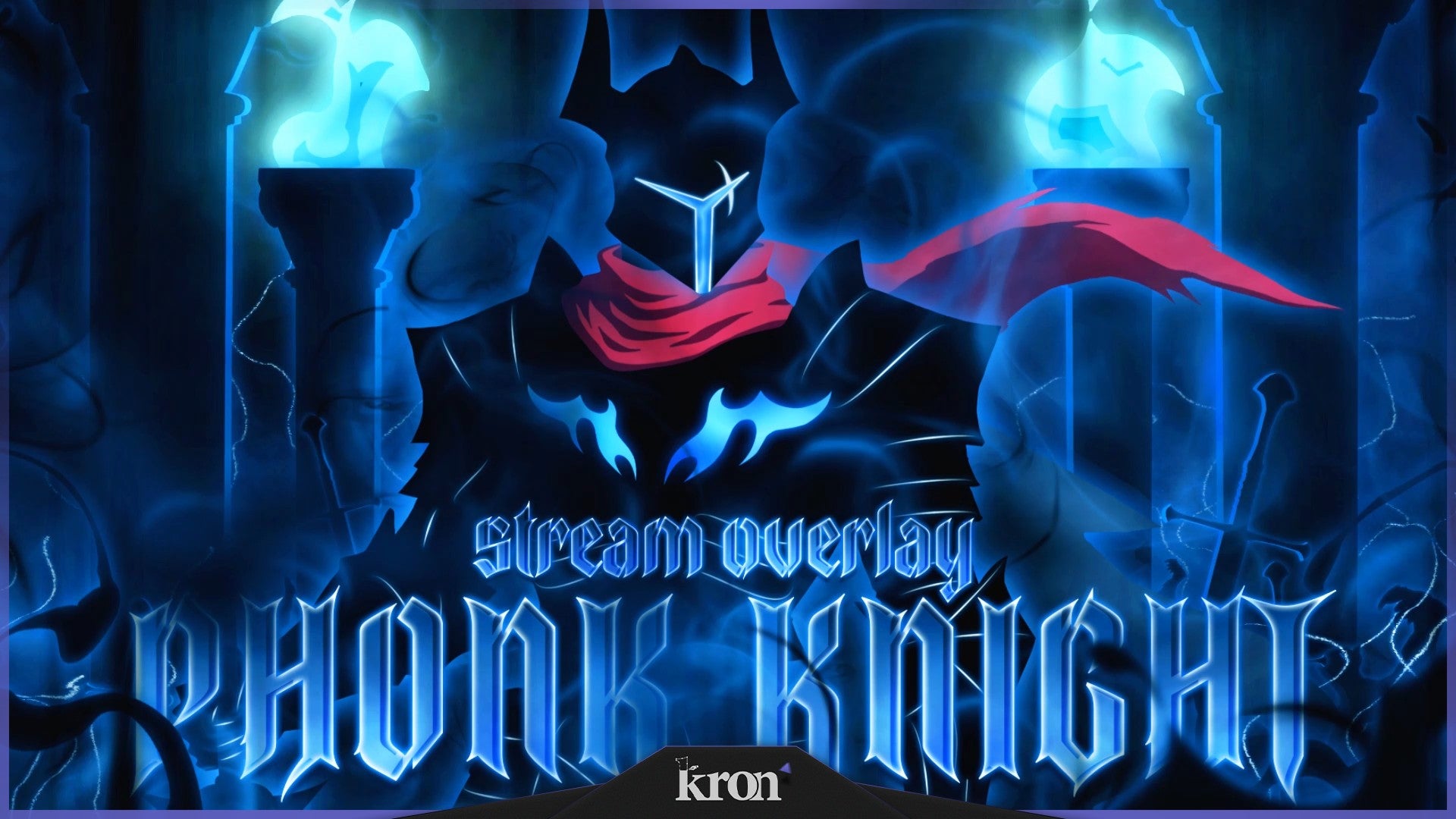 Phonk Knight Stream Overlay for Twitch - Animated Blue Flame Medieval Dark Fantasy Package with Alerts and Widgets | byKron
