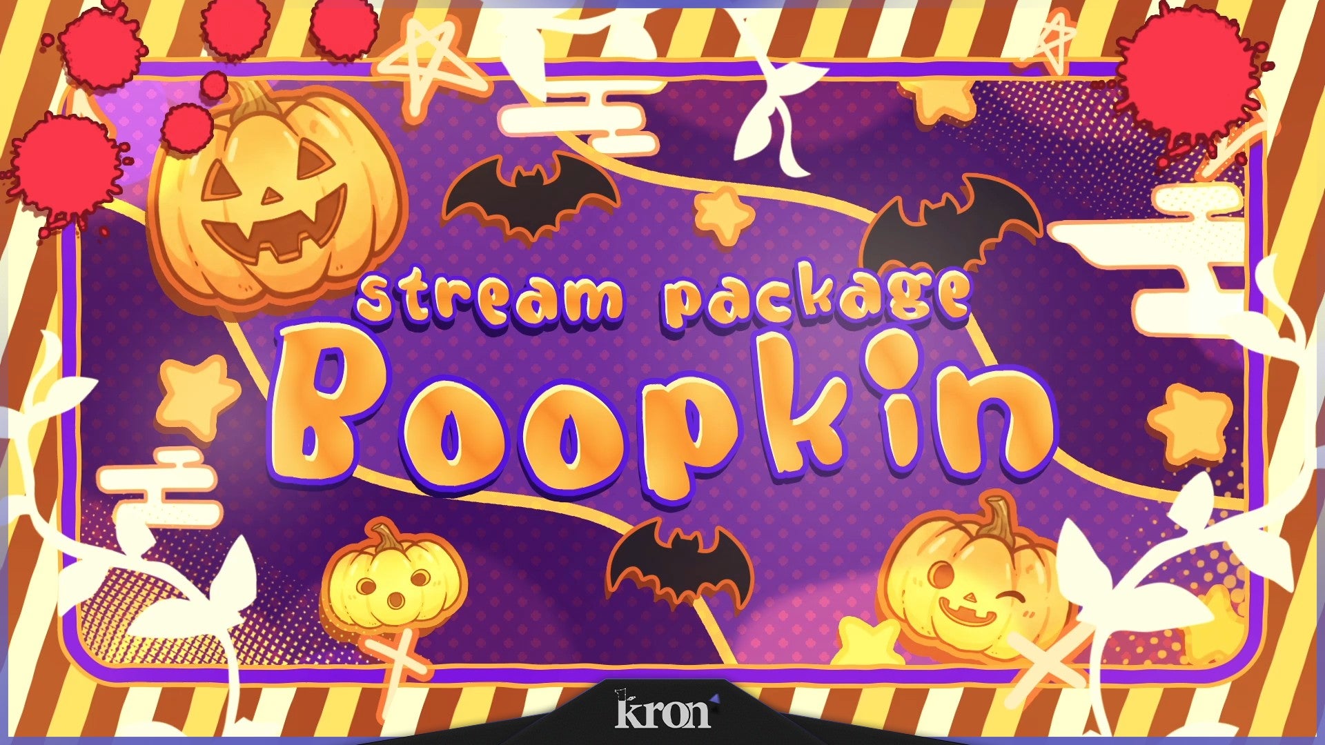Boopkin Stream Overlay for Twitch - Animated Cute Pumpkin Bat Cartoon Halloween Package with Alerts and Widgets | byKron