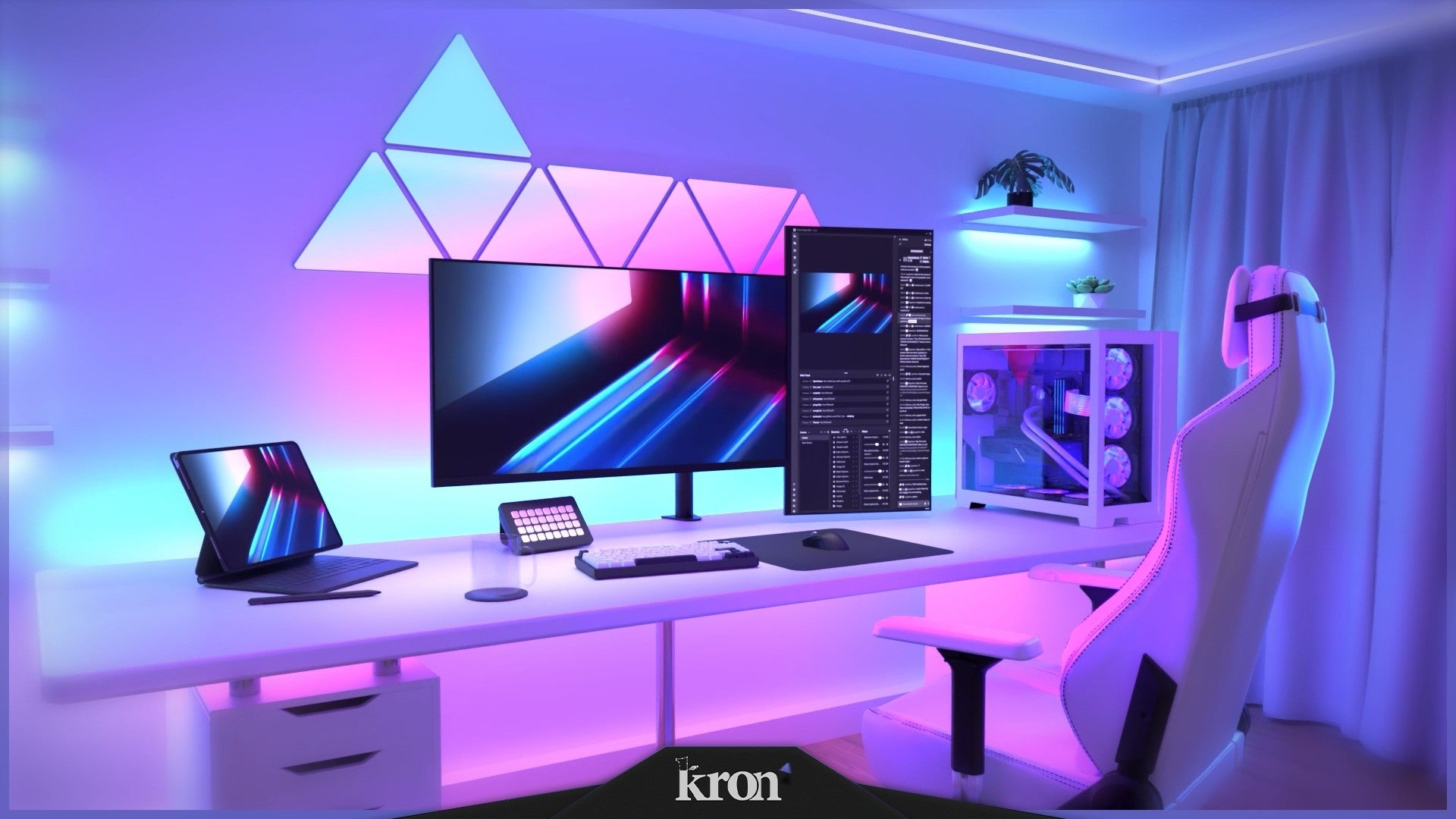 Stream Room Stream Overlay for Twitch - Animated Purple Pink Blue RGB Gaming Room 3D Package with Alerts and Widgets | byKron