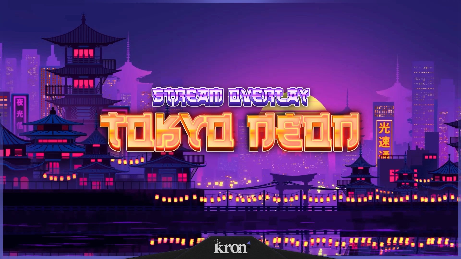 Tokyo Neon Stream Overlay for Twitch - Animated Purple Orange Tokyo Urban Japanese Neon Package with Alerts and Widgets | byKron