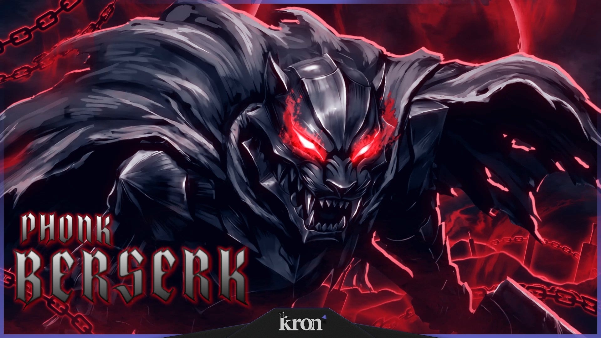 Phonk Berserk Stream Overlay for Twitch - Animated Red Eyes Demonic Chain Dark Anime Package with Alerts and Widgets | byKron
