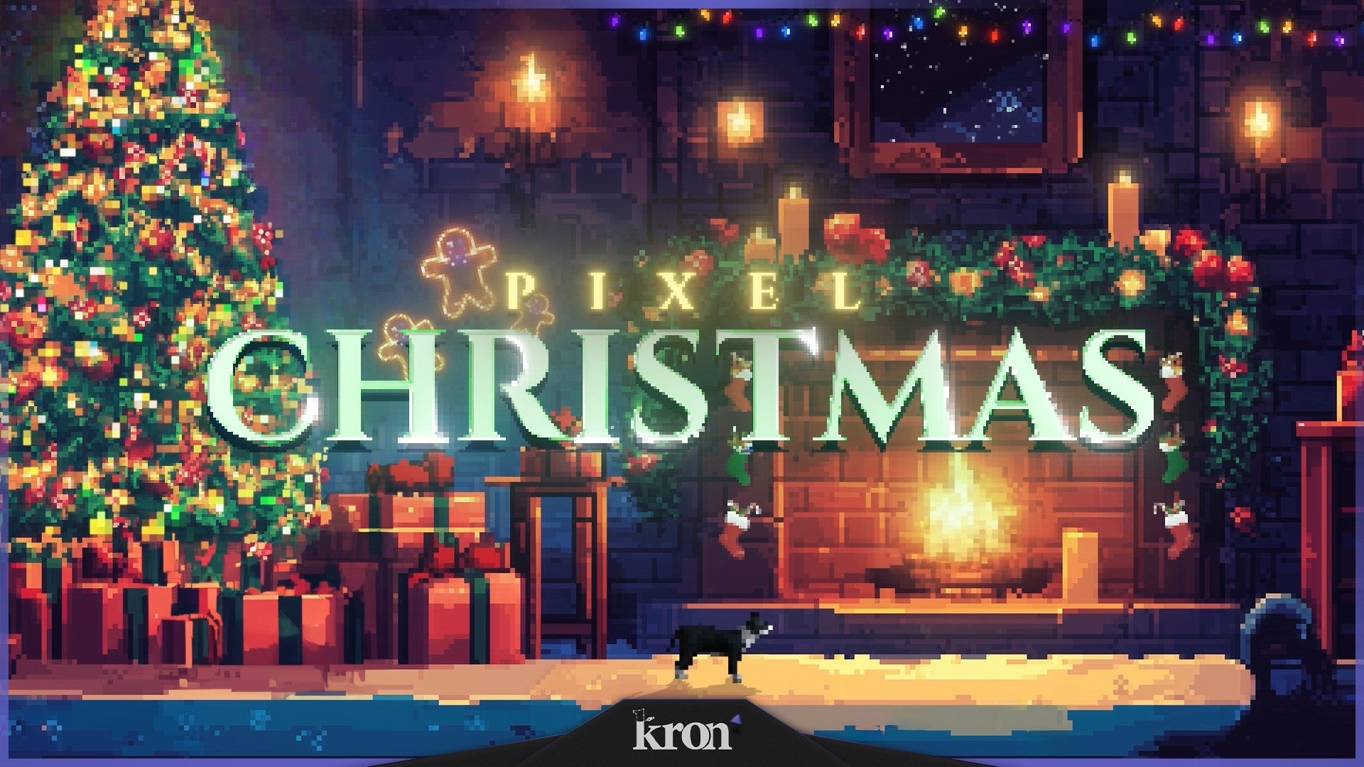 Pixel Christmas Stream Overlay for Twitch - Animated Pixel Art Retro Holiday Festive Package with Alerts and Widgets | byKron