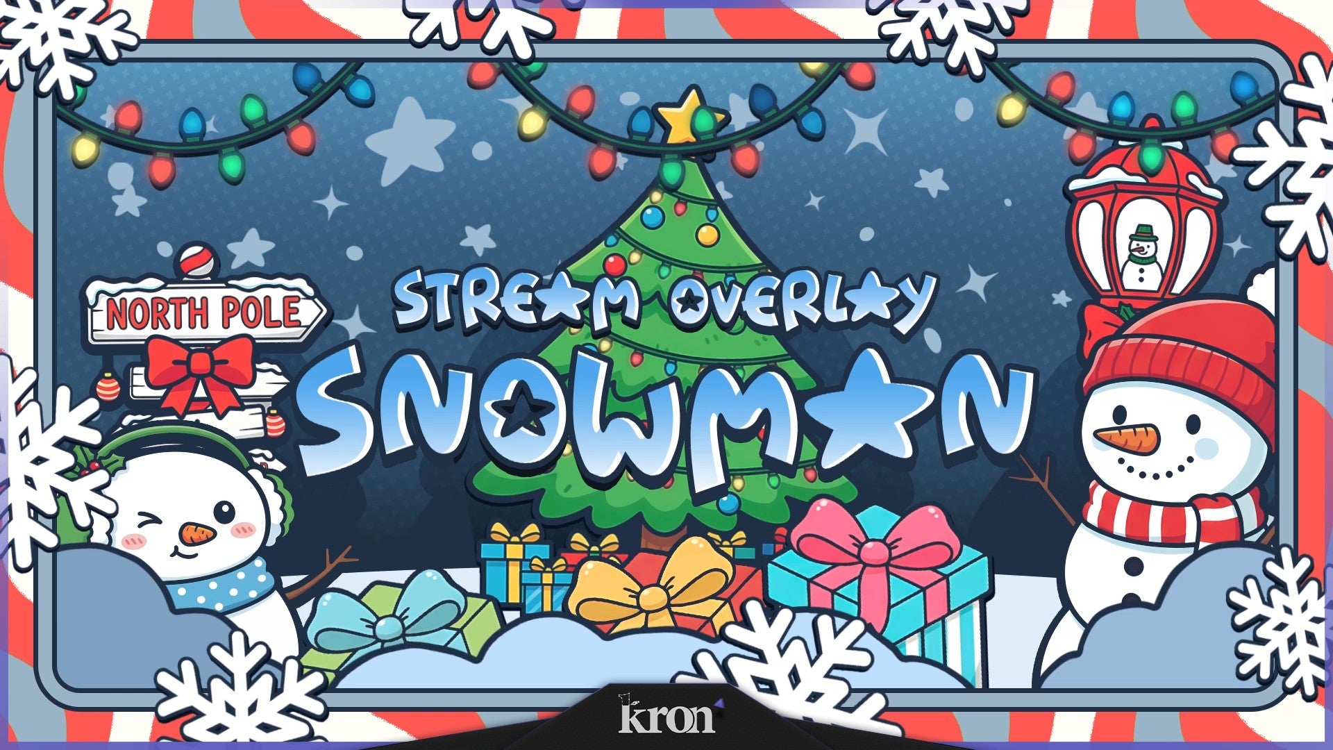 Snowman Christmas Stream Overlay for Twitch - Animated Snowman Gifts Cute Holiday Package with Alerts and Widgets | byKron