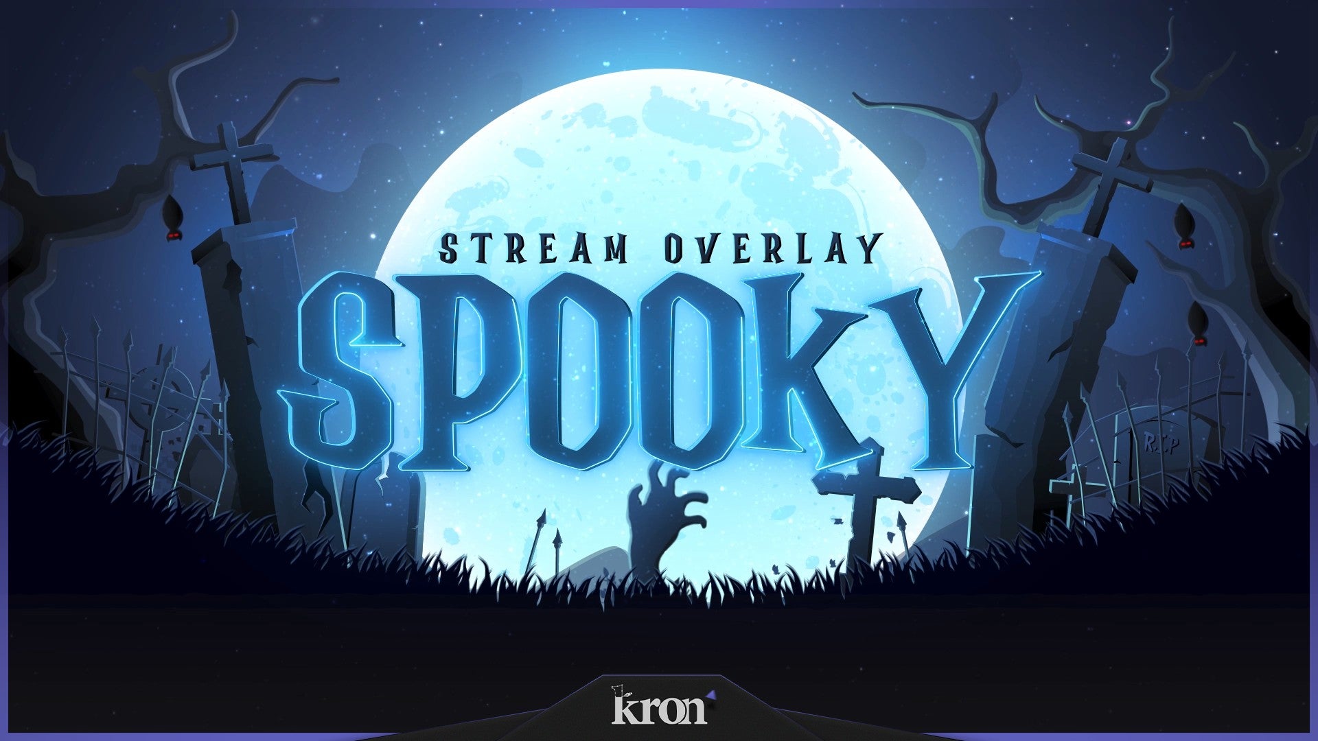 Spooky Stream Overlay for Twitch - Animated Graveyard Full Moon Cartoon Horror Package with Alerts and Widgets | byKron
