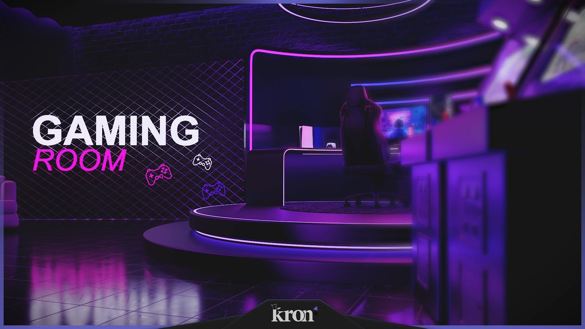 Gaming Room Stream Overlay for Twitch - Animated 3D Neon PC Setup Futuristic Gaming Package with Alerts and Widgets | byKron