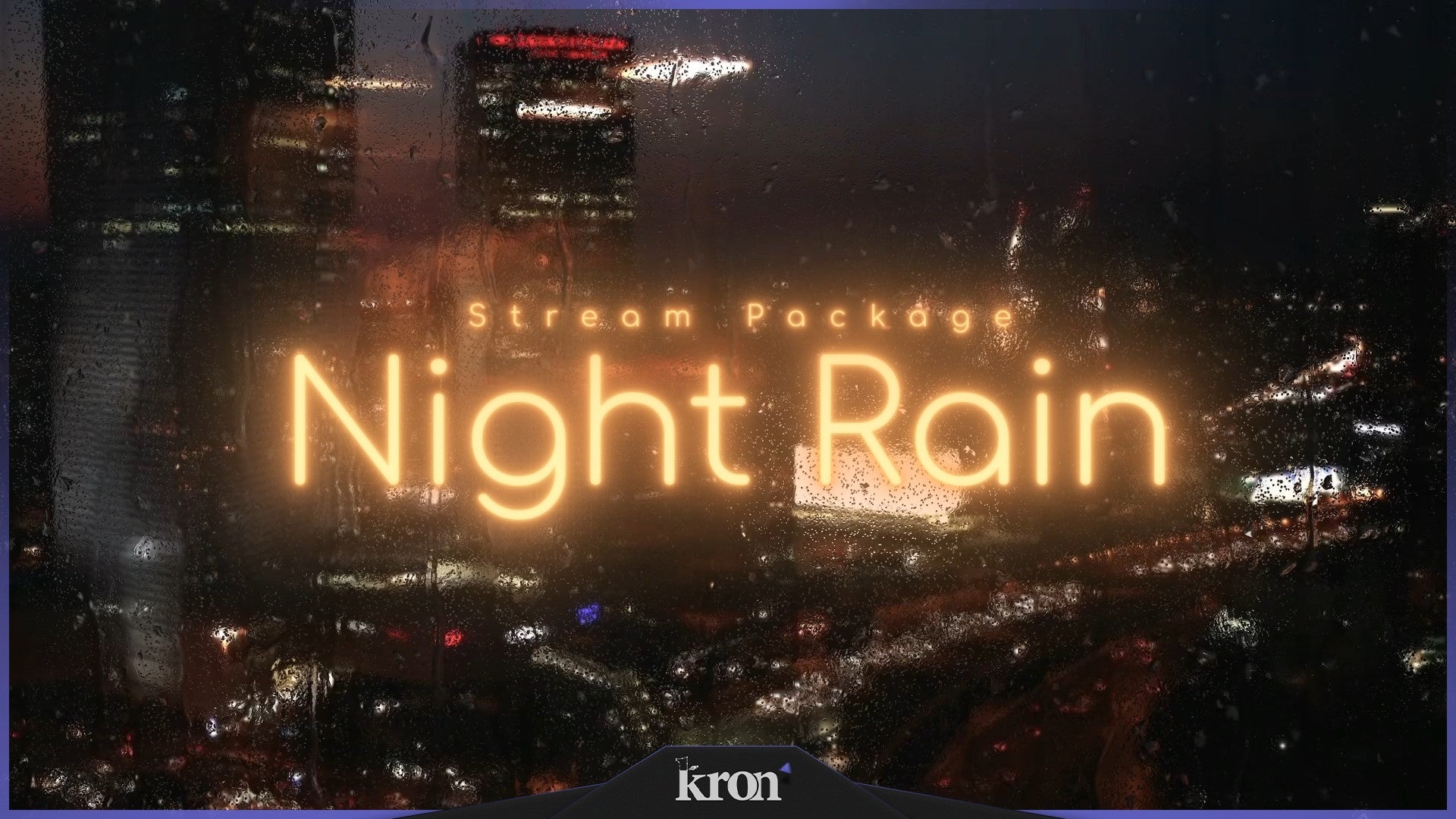 Night Rain Stream Overlay for Twitch - Animated Rainy City Skyline Moody Urban Neon Package with Alerts and Widgets | byKron
