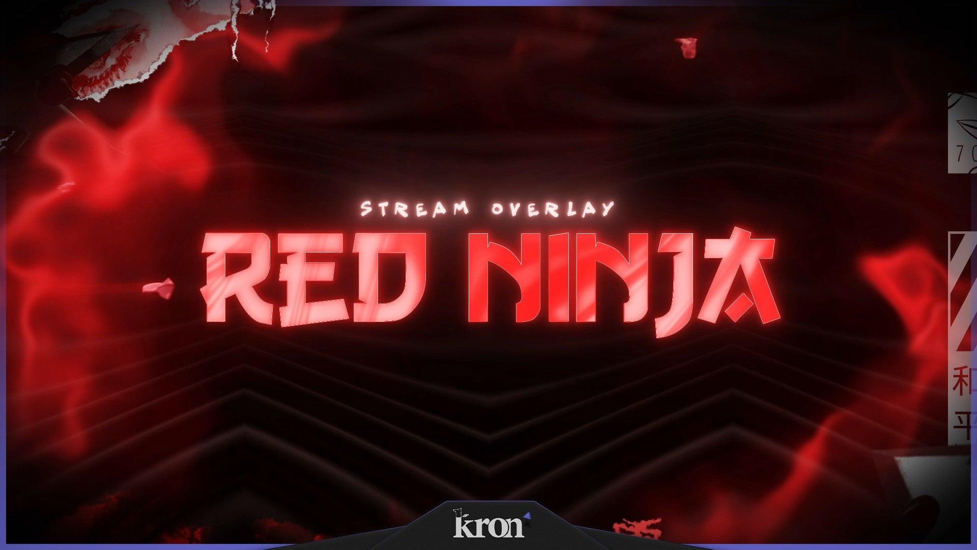 Red Ninja Stream Overlay for Twitch - Animated Red Shuriken Ninja Stealth Anime Package with Alerts and Widgets | byKron