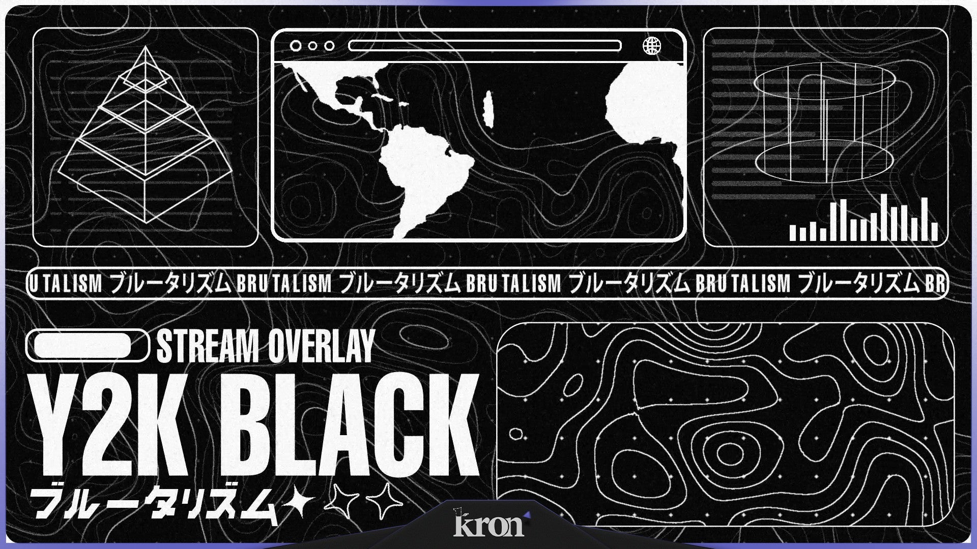 Y2K Black Stream Overlay for Twitch - Animated Retro Futuristic Brutalist Package with Alerts and Widgets | byKron