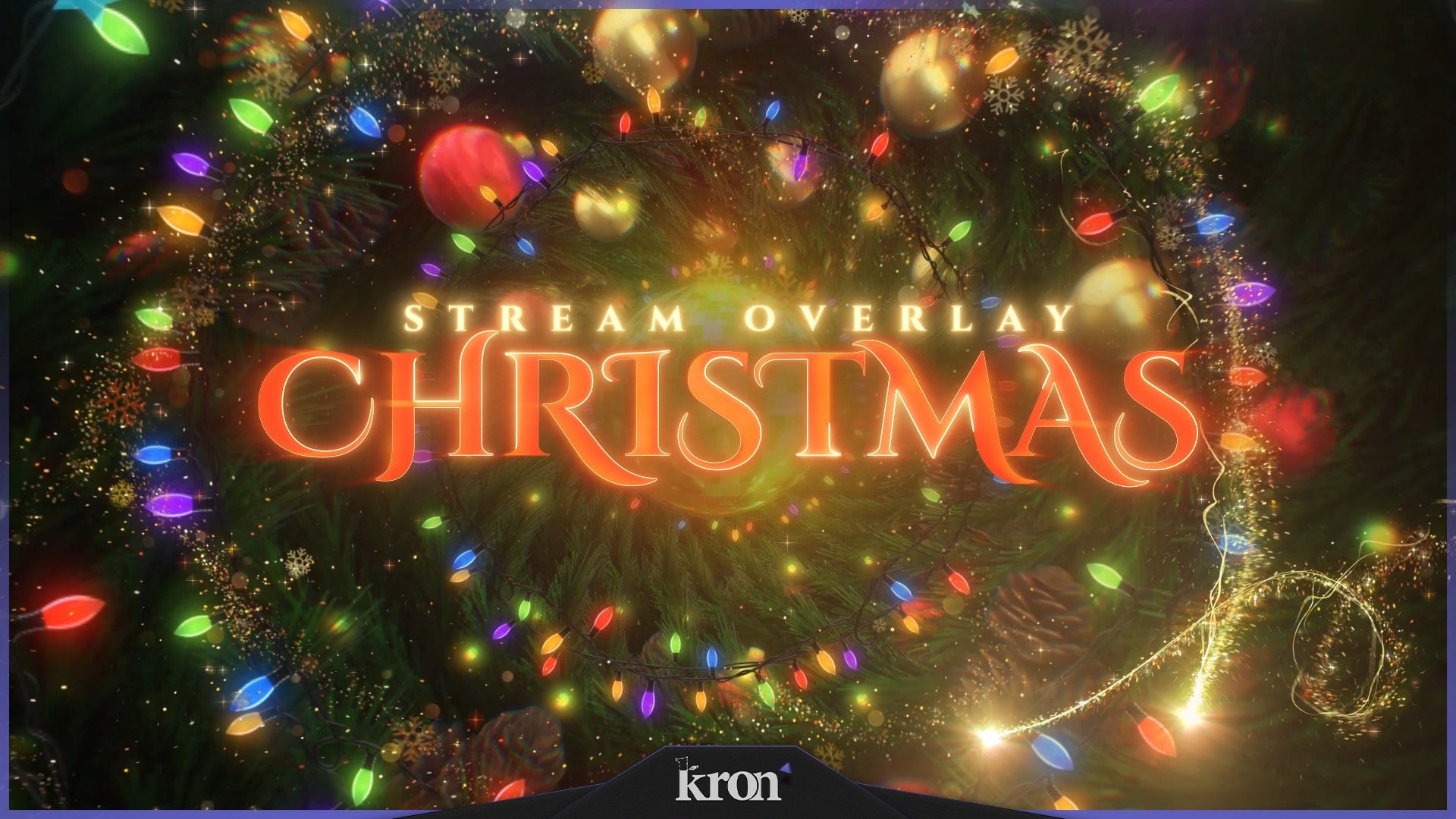 Christmas Stream Overlay for Twitch - Animated Sparkling Lights Ornaments Holiday Package with Alerts and Widgets | byKron