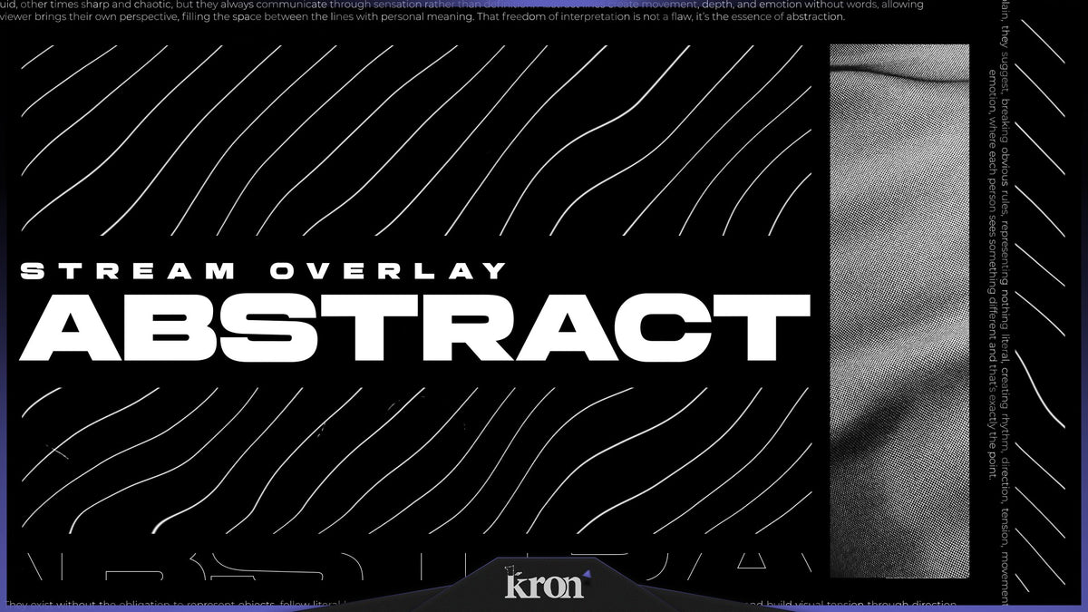 Abstract Stream Overlay for Twitch with modern minimalist artistic aesthetic, camera frame, alerts and stream widgets