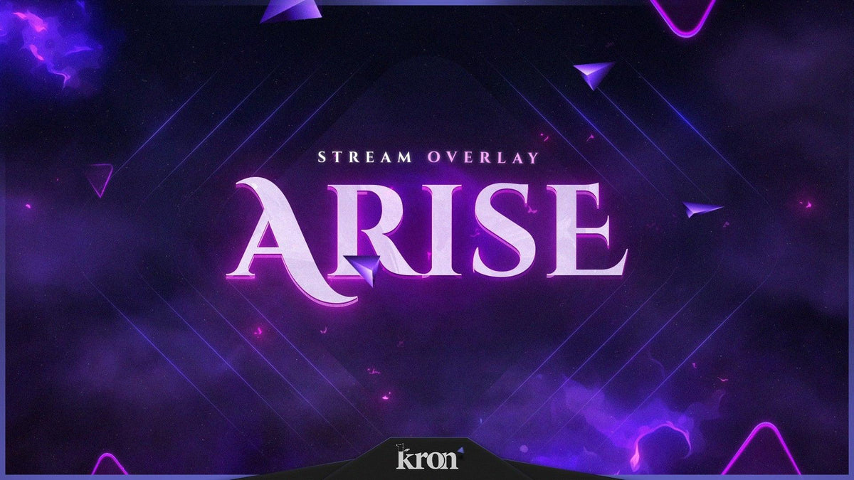 Arise Stream Overlay for Twitch with dark futuristic aesthetic, camera frame, alerts and stream widgets for professional livestream setups