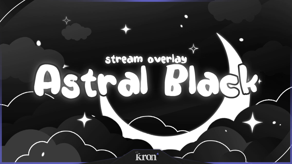 Astral Black Stream Overlay for Twitch with dark cosmic premium aesthetic, camera frame, alerts and stream widgets