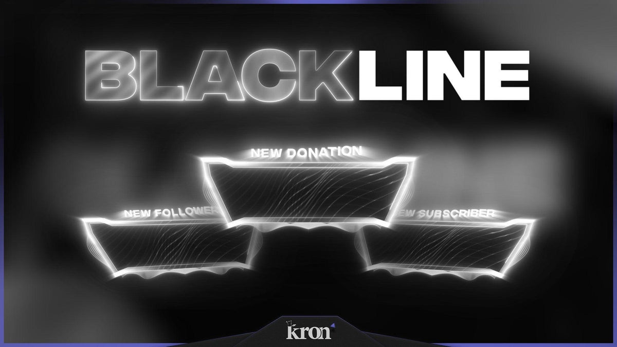 Black Line Animated Alerts for Twitch with clean black minimalist aesthetic for livestream notifications