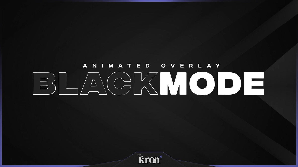 Black Mode Stream Overlay for Twitch with dark modern aesthetic, camera frame, alerts and stream widgets