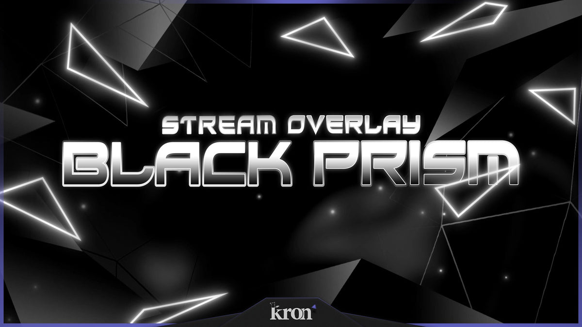 Black Prism Stream Overlay for Twitch with dark geometric futuristic aesthetic, camera frame, alerts and stream widgets
