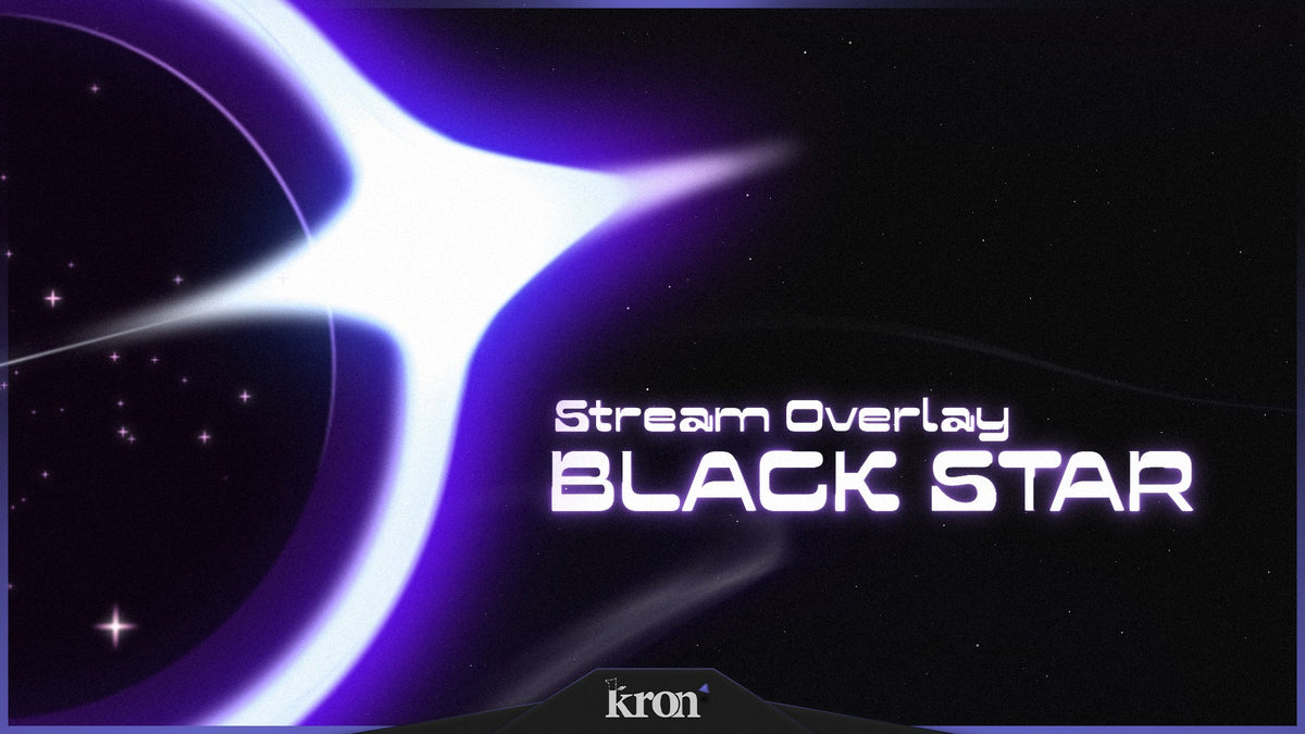 Black Star Stream Overlay for Twitch with dark cosmic aesthetic, camera frame, alerts and stream widgets