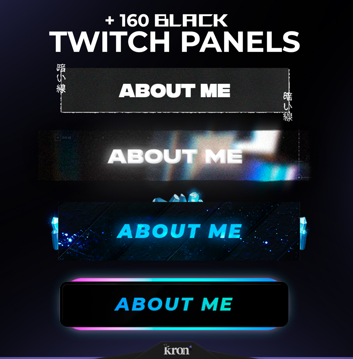 Black Twitch Panels with dark minimalist design for customizing streaming channels and profiles