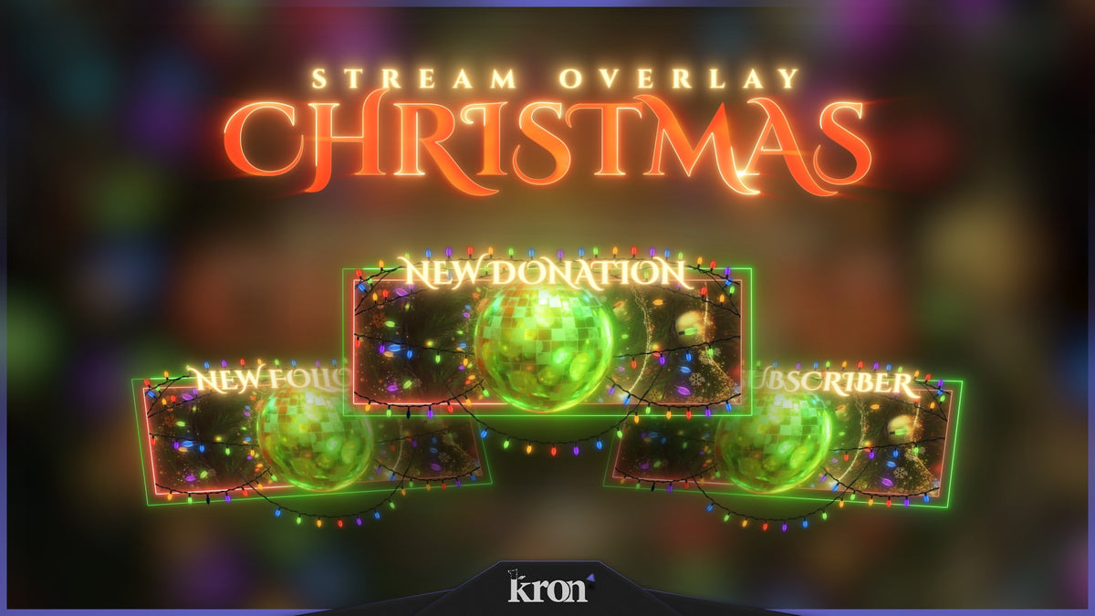 Christmas Animated Alerts for Twitch with festive holiday aesthetic, sparkling lights, ornaments and cozy winter themed notification designs