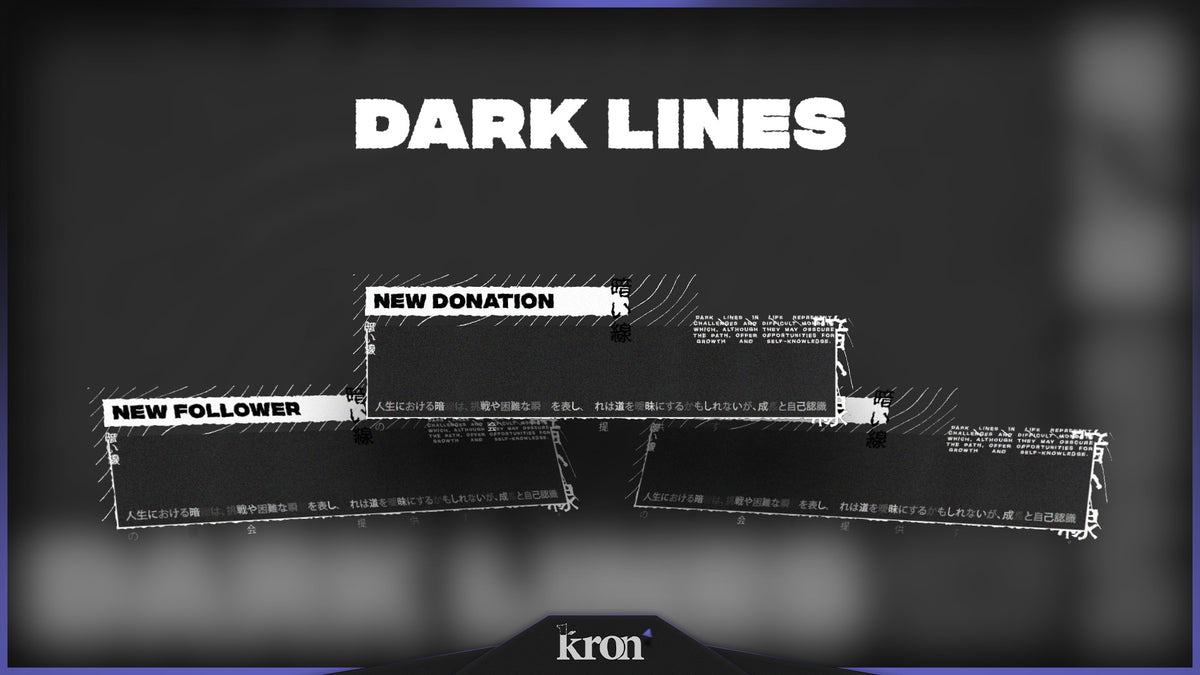 Dark Lines Animated Alerts for Twitch with elegant white flowing lines and deep black minimalist aesthetic