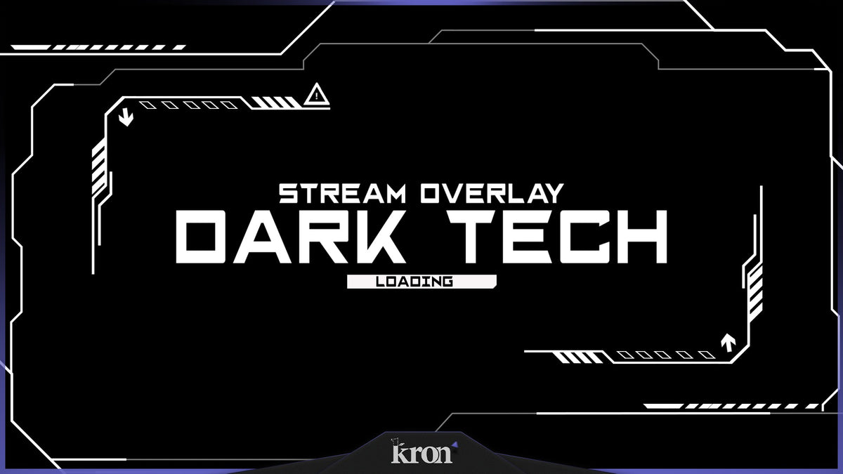 Dark Tech Stream Overlay for Twitch with monochrome cyber aesthetic, sharp lines and futuristic HUD-style frames