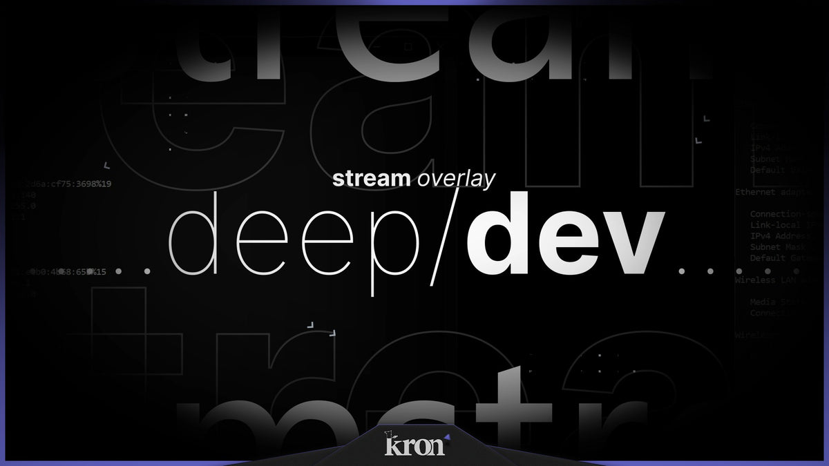 Deep Dev Stream Overlay for Twitch with programming visuals, modern typography and minimalist developer-inspired tech aesthetic