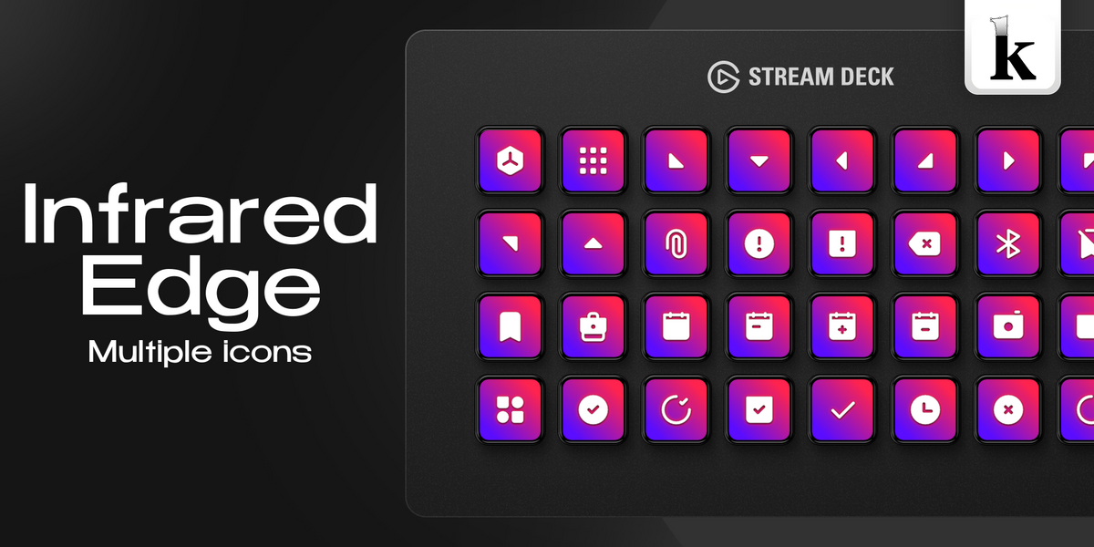 Infrared Edge Stream Deck icons with bold pink and purple gradients, glossy buttons and clean white symbols
