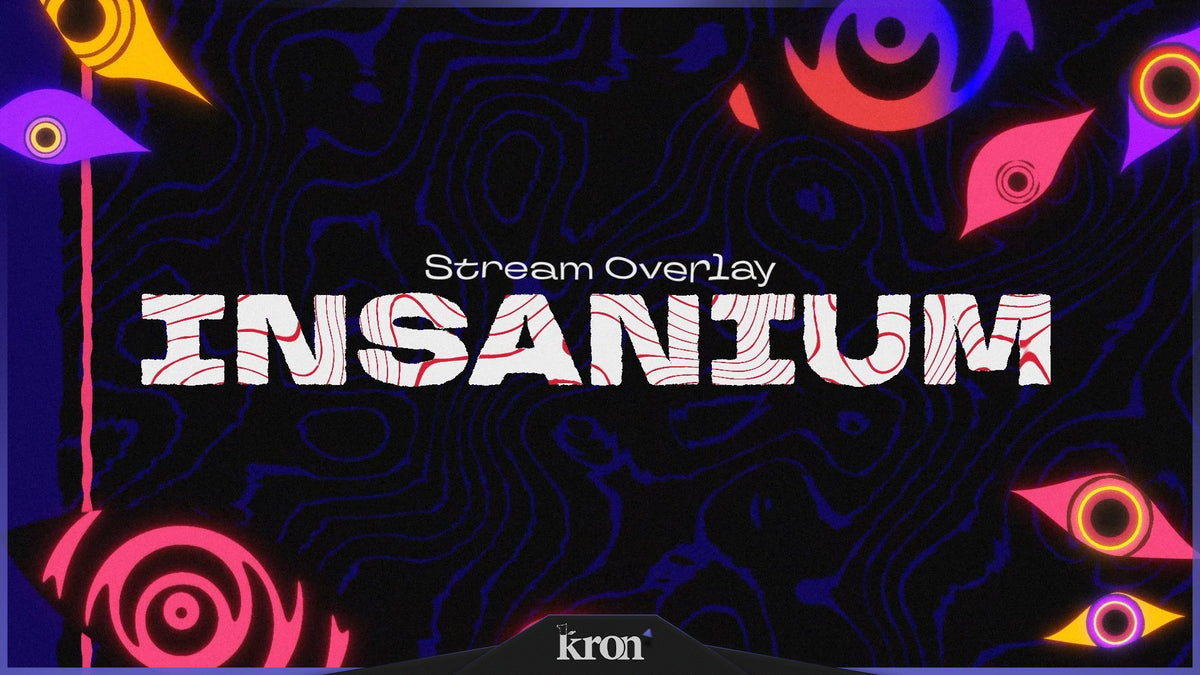 Insanium Stream Overlay for Twitch with psychedelic abstract visuals, vivid colors and mysterious surreal atmosphere