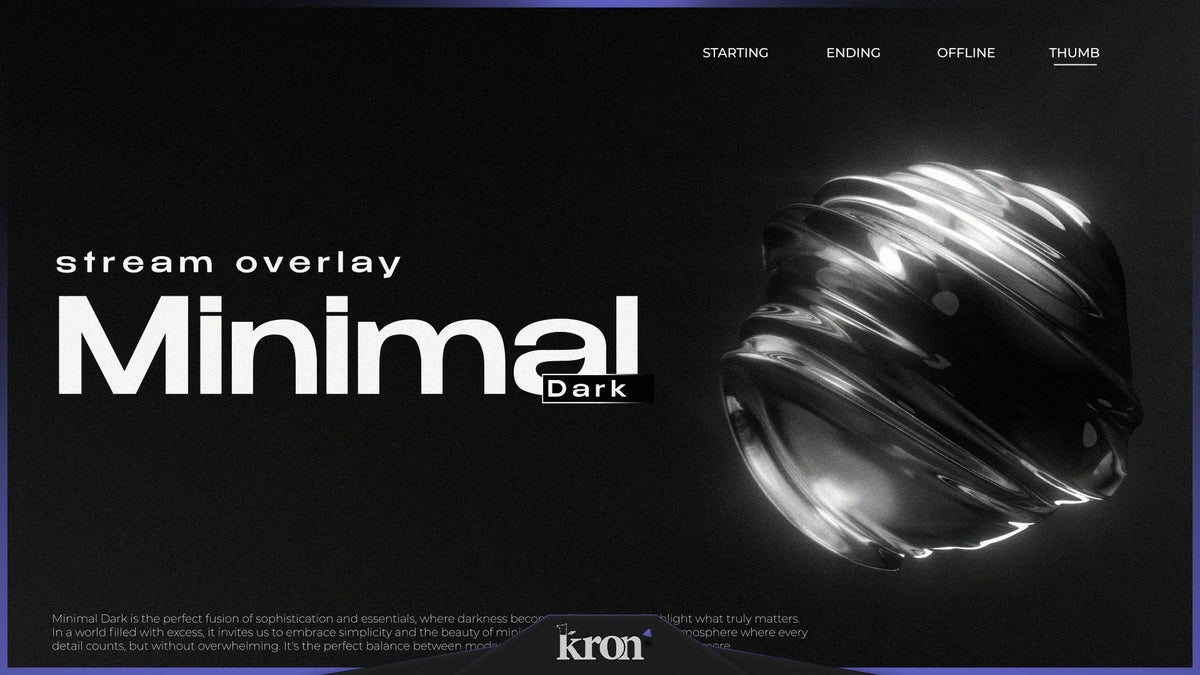 Minimal Dark Stream Overlay for Twitch with clean typography, balanced spacing and sophisticated modern dark aesthetic