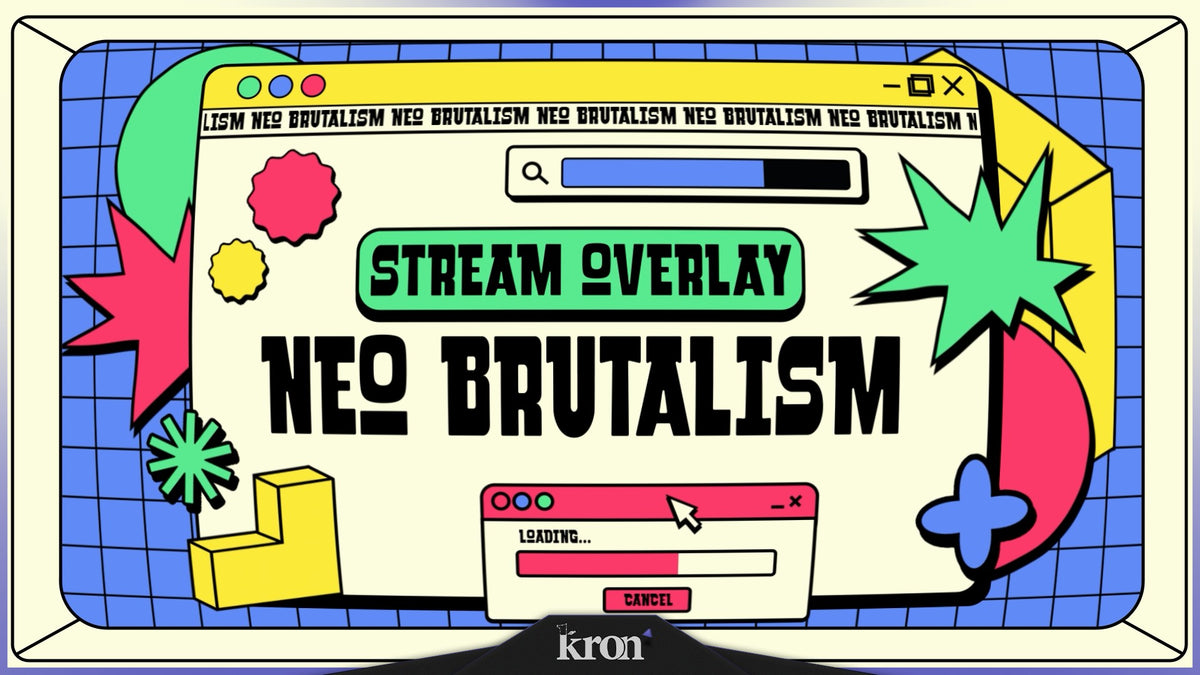 Neo Brutalism Stream Overlay for Twitch with vibrant Y2K colors, bold geometric shapes and playful neobrutalist interface