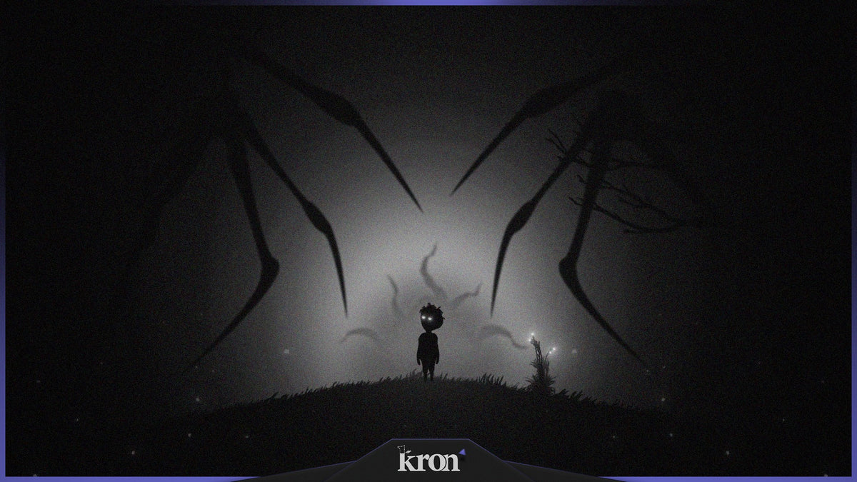 Nightmare Stream Overlay for Twitch with monochrome palette, eerie silhouettes and unsettling surreal horror aesthetic