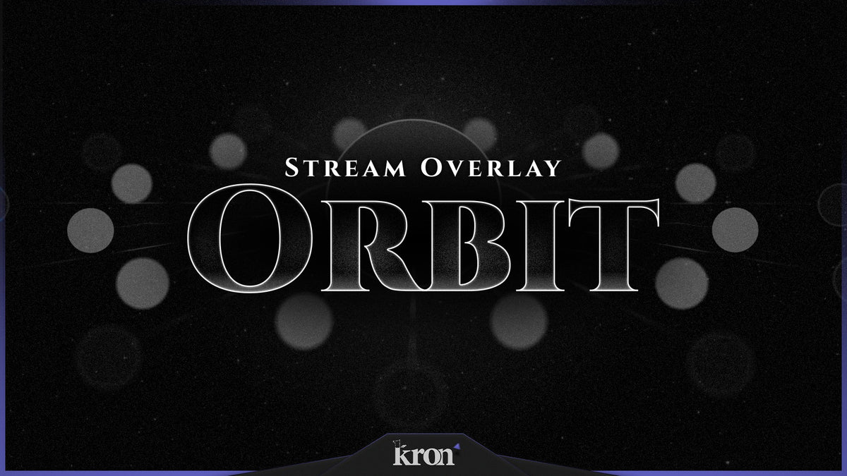 Orbit Stream Overlay for Twitch with glowing celestial spheres, dark galactic textures and refined cosmic aesthetic
