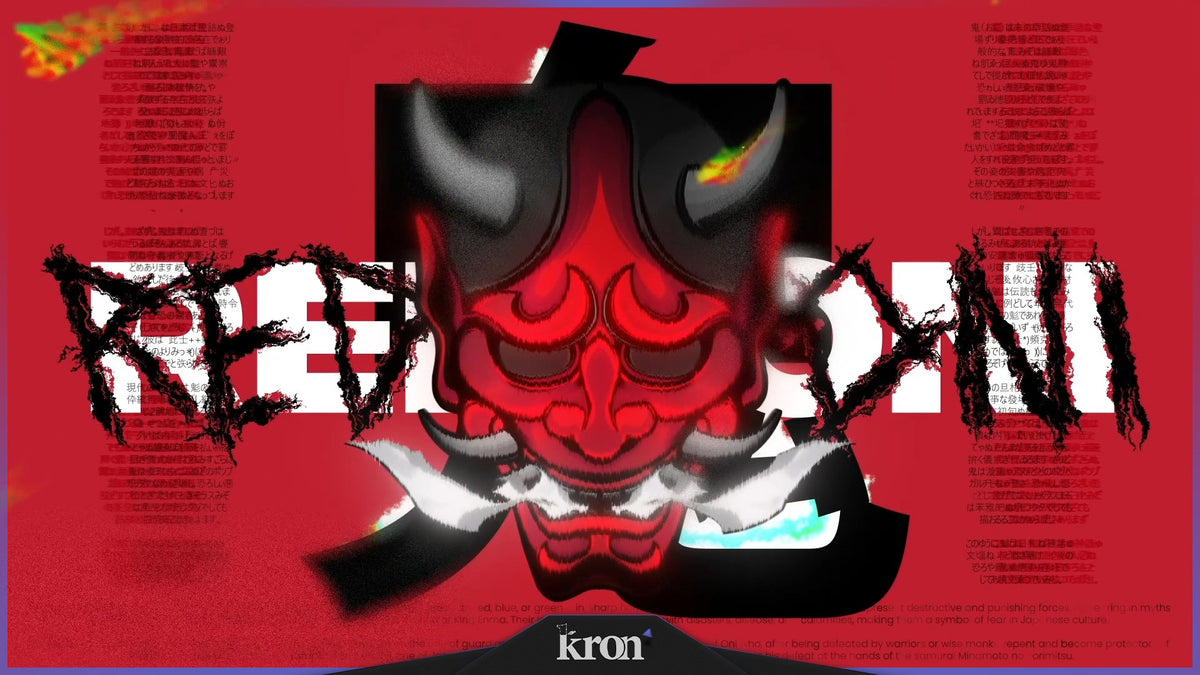 Red Oni Stream Overlay for Twitch with bold red background, powerful Oni mask and aggressive Japanese warrior aesthetic