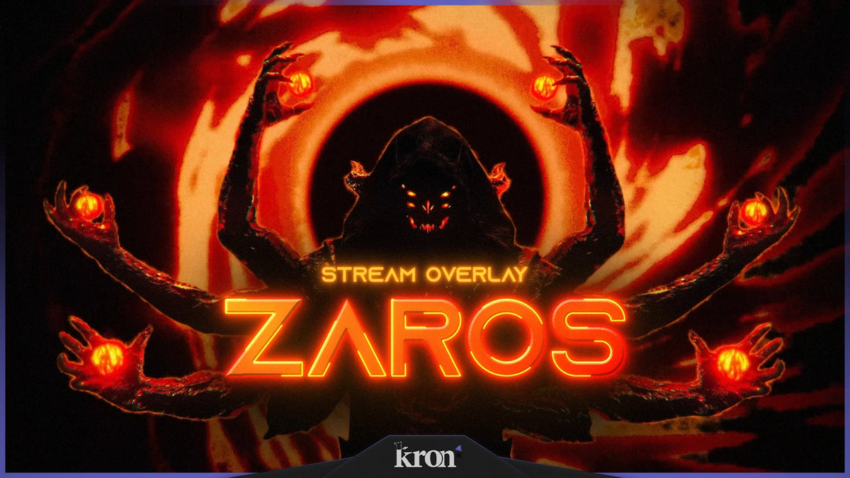 Zaros Stream Overlay for Twitch with fiery visuals, dark demonic atmosphere and aggressive dark fantasy aesthetic
